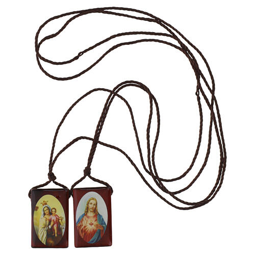 Escapulario Virgen del Carmen Sagrado Corazón madera y cuerda 3x2 cm 3