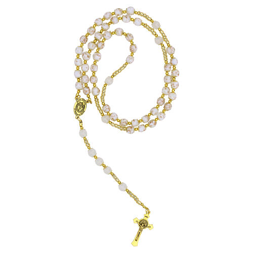 White Murano glass rosary, 0.3-inch beads, gold finish 4