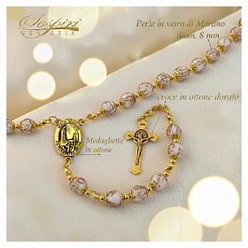 Chapelet blanc en verre de Murano perles 8 mm finition dorée