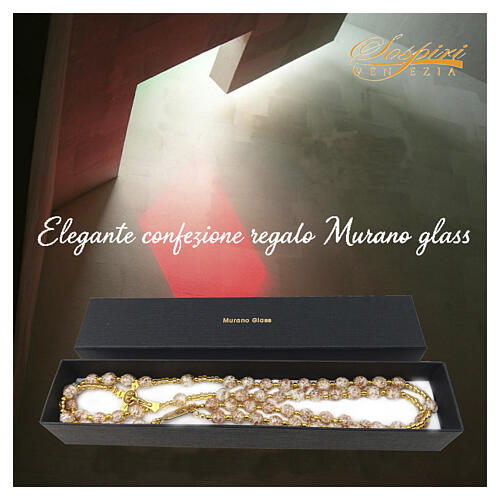Rosario bianco in vetro di Murano con perle 8mm finitura oro 5