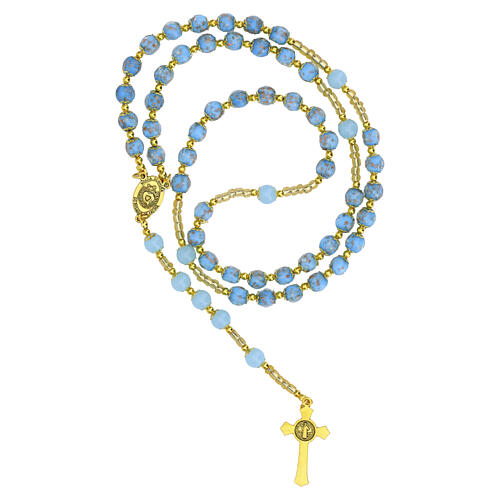 Rosario con granos 8 mm celestes de vidrio de Murano acabado oro 4