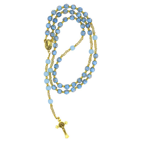 Rosario con perle 8mm celesti in vetro di Murano finitura oro 2