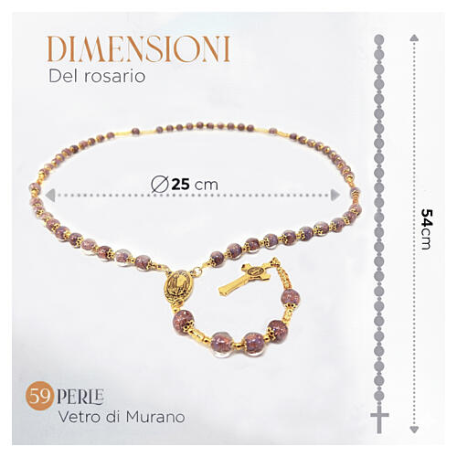 Chapelet lilas en verre de Murano 8 mm, finition dorée 3