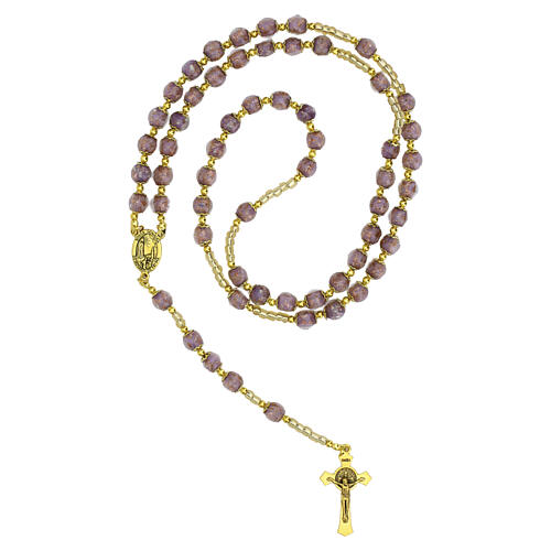 Różaniec kolor lila ze szkła Murano, koraliki 8 mm, złote wykończenie 2