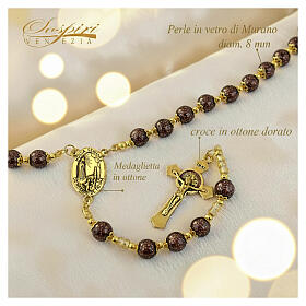 Rosario de vidrio de Murano 8 mm negro con acabado dorado