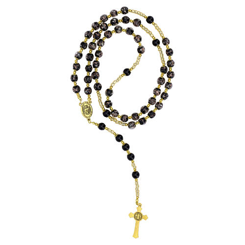 Rosario in vetro di Murano 8mm nero con finitura oro 4