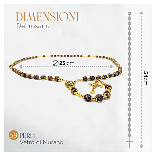 Terço em vidro de Murano preto 8 mm com acabamento dourado 3