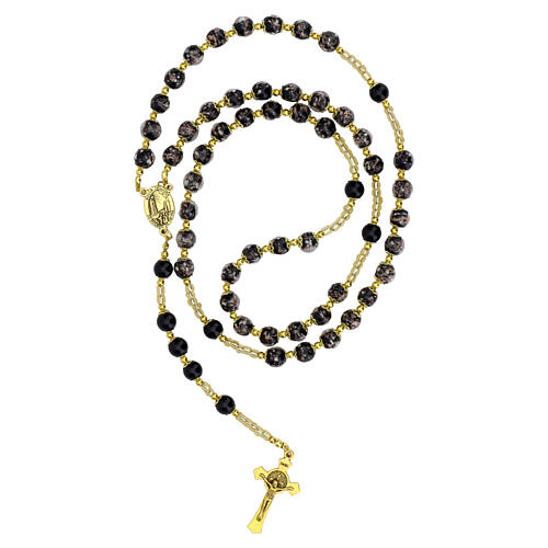 Murano Glass Rosary 8mm Black with Gold Finish 2