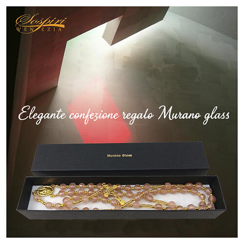 Rosario artigianale oro con perle rosa in vetro Murano 8mm 5