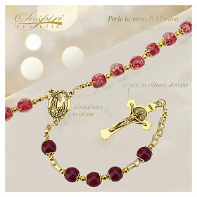 Rosario in vetro di Murano rosso con grani 8mm finitura oro