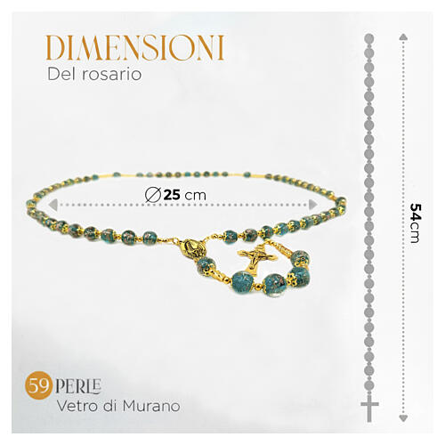 Rosario litúrgico con perlas verdes de vidrio Murano 8 mm y acabado dorado 3