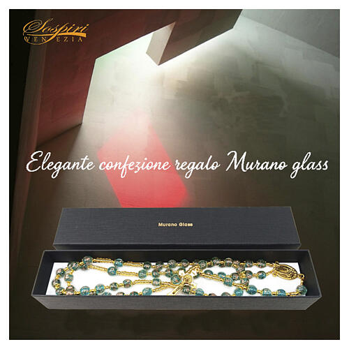 Rosario litúrgico con perlas verdes de vidrio Murano 8 mm y acabado dorado 6