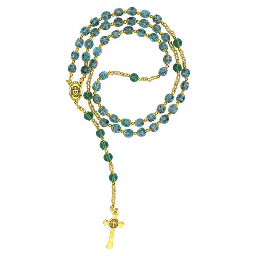 Terço litúrgico com contas verdes de vidro de Murano 8 mm e acabamento dourado 4