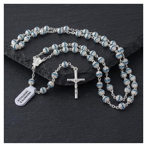 Rosario argento 925 strassball celesti  6 mm 2