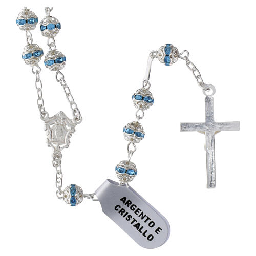 Rosario argento 925 strassball celesti  6 mm 3