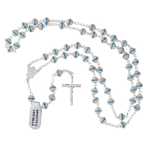 Rosario argento 925 strassball celesti  6 mm 5
