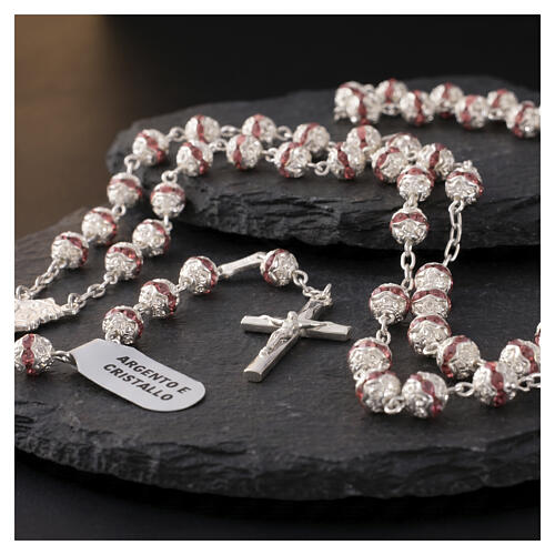 Rosary in 925 silver with 0.24-inch pink crystals 5