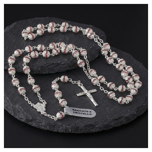 Rosario argento 925 cristalli rosa 6 mm 2