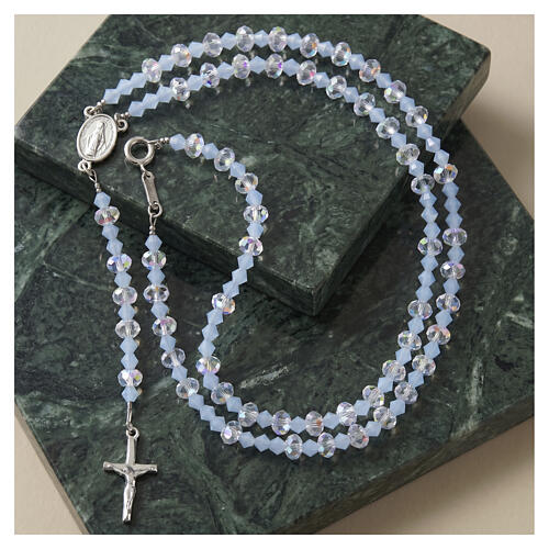 Wearable rosary in 925 silver with 0.16-inch transparent sky-blue crystal beads 2