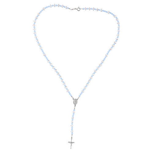 Rosary in 925 silver with 4 mm transparent sky‑blue crystal beads, wearable 5