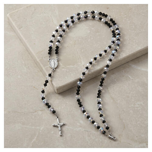 Rosario grani 4 mm cristallo nero e bianco argento 925 2