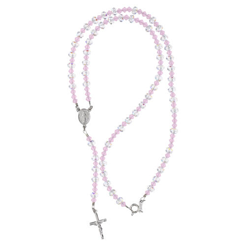 Rosario que se puede llevar plata 925 granos 6 mm cristal rosa y blanco 5