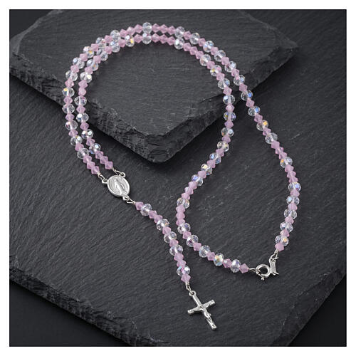 Rosario indossabile argento 925 grani 6 mm cristallo rosa e bianco 2