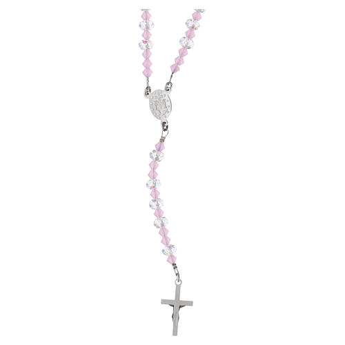 Terço colar prata 925 contas 6 mm cristal cor-de-rosa e branco 3