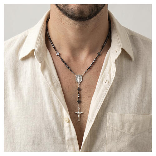 Rosary in 925 silver with 0.16-inch black hematite beads 2