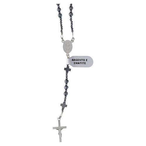 Hematite rosary with 4 mm beads 925 silver cross 3