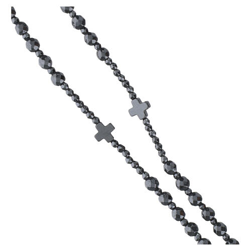 Hematite rosary with 4 mm beads 925 silver cross 5