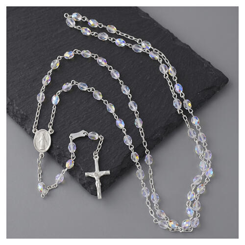Chapelet Médaille Miraculeuse cristaux blancs 6 mm argent 925 2
