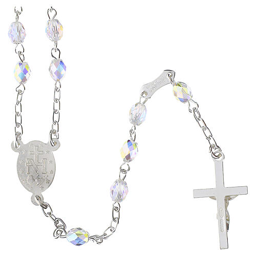 Chapelet Médaille Miraculeuse cristaux blancs 6 mm argent 925 3
