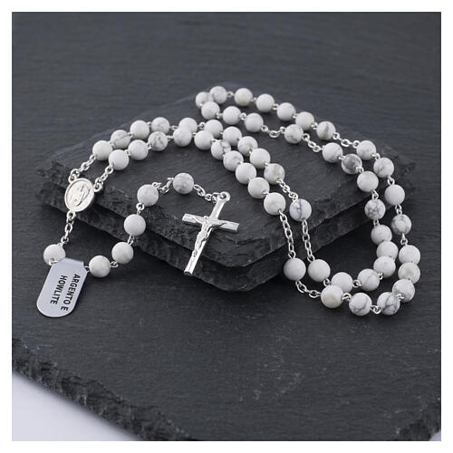 925 silver rosary with 0.24-inch white Howlite beads 2
