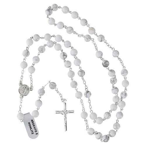Terço prata 925 howlite branca contas 6 mm 5