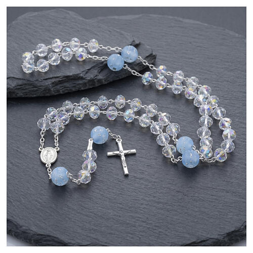 Rosario plata 925 granos 8 mm cristal blanco corte briolette 2