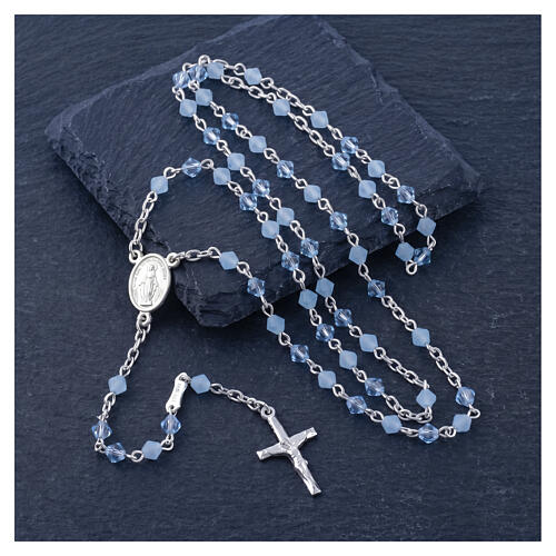 Rosario argento 925 grani cristallo celeste 4 mm 2