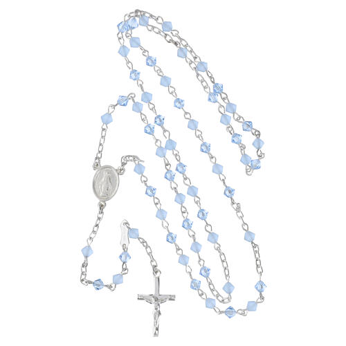 Rosario argento 925 grani cristallo celeste 4 mm 5
