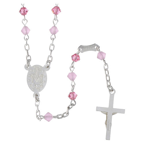 Terço prata 925 com contas de cristal cor-de-rosa de 4 mm 3