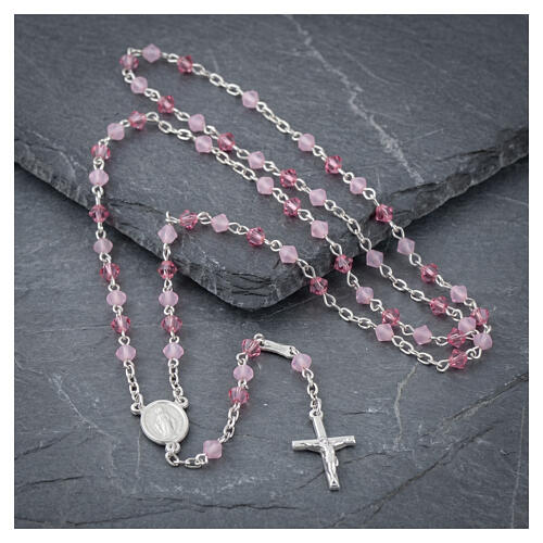925 silver rosary with 4 mm pink crystal beads 2
