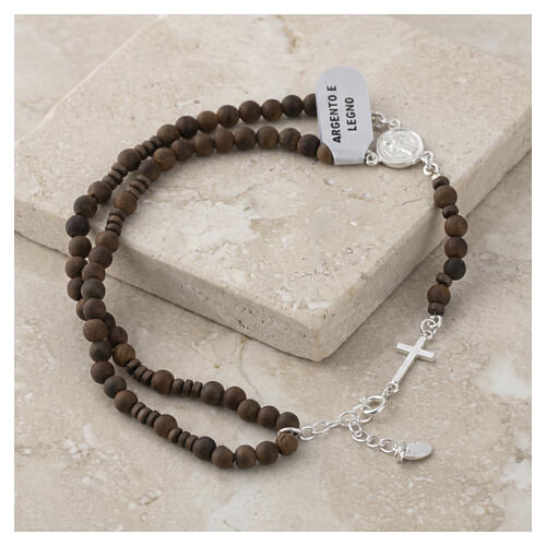 Bracciale rosario grani legno da 4 mm argento 925 2