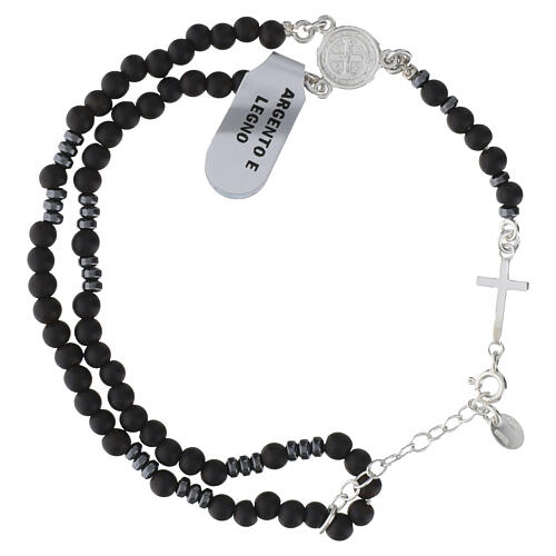 Saint Benedict Rosary Bracelet in 925 Silver with 4 mm Wood 3