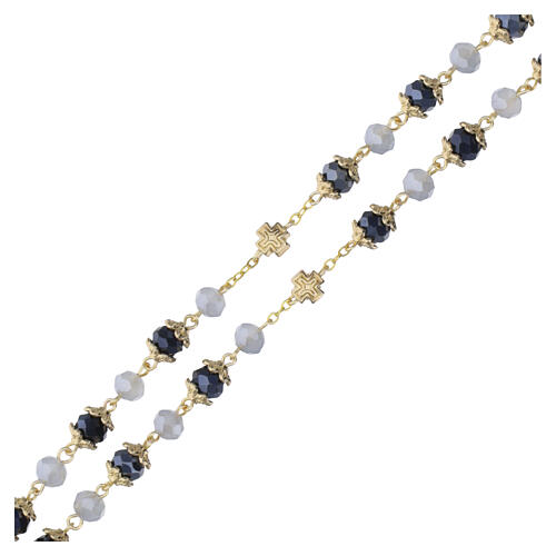Rosario Madonna Miracolosa in cristallo grigio e nero 8 mm color oro 3