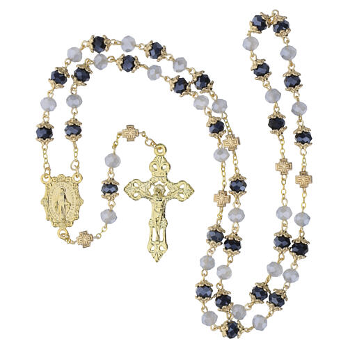 Rosario Madonna Miracolosa in cristallo grigio e nero 8 mm color oro 4