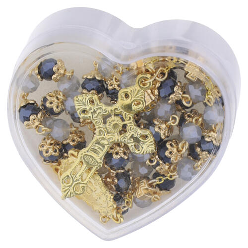 Rosario Madonna Miracolosa in cristallo grigio e nero 8 mm color oro 5