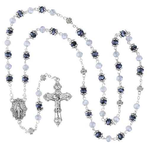 Rosary beads 4 mm blue-grey synthetic crystal Miraculous Mary 4