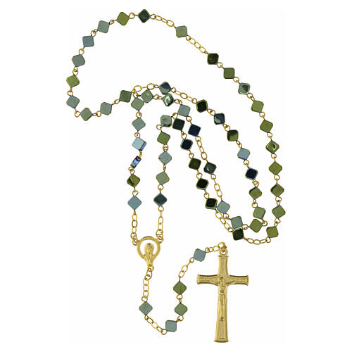 Rosario ematite verde 5 mm catena dorata 4