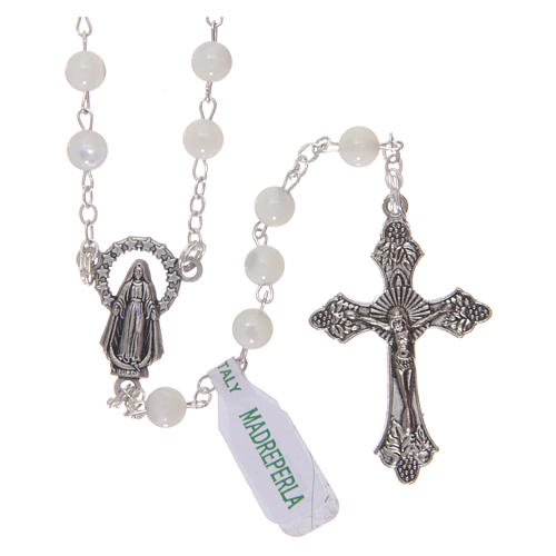 Rosary in mother-of-pearl with 3x3 mm round grains 1