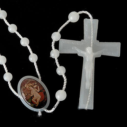 Preiswerter Rosenkranz, weiße Perlen auf Nylonkordel, 5 mm, Wettinger Jesuskind 5