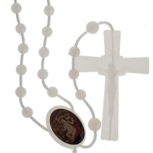Preiswerter Rosenkranz, fluoreszierende Perlen auf Nylonkordel, 5 mm, Wettinger Jesuskind 1